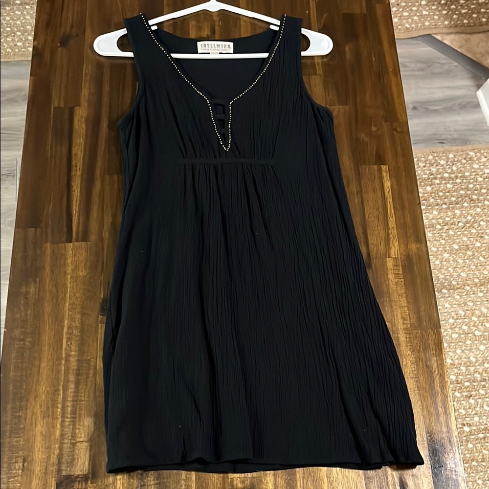 Idyllwind Black and Gold Pleated Mini Sundress